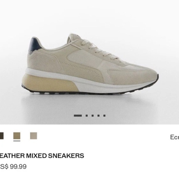 Men's Cream Leather Mixed Sneakers 9 mango - Picture 1 of 10